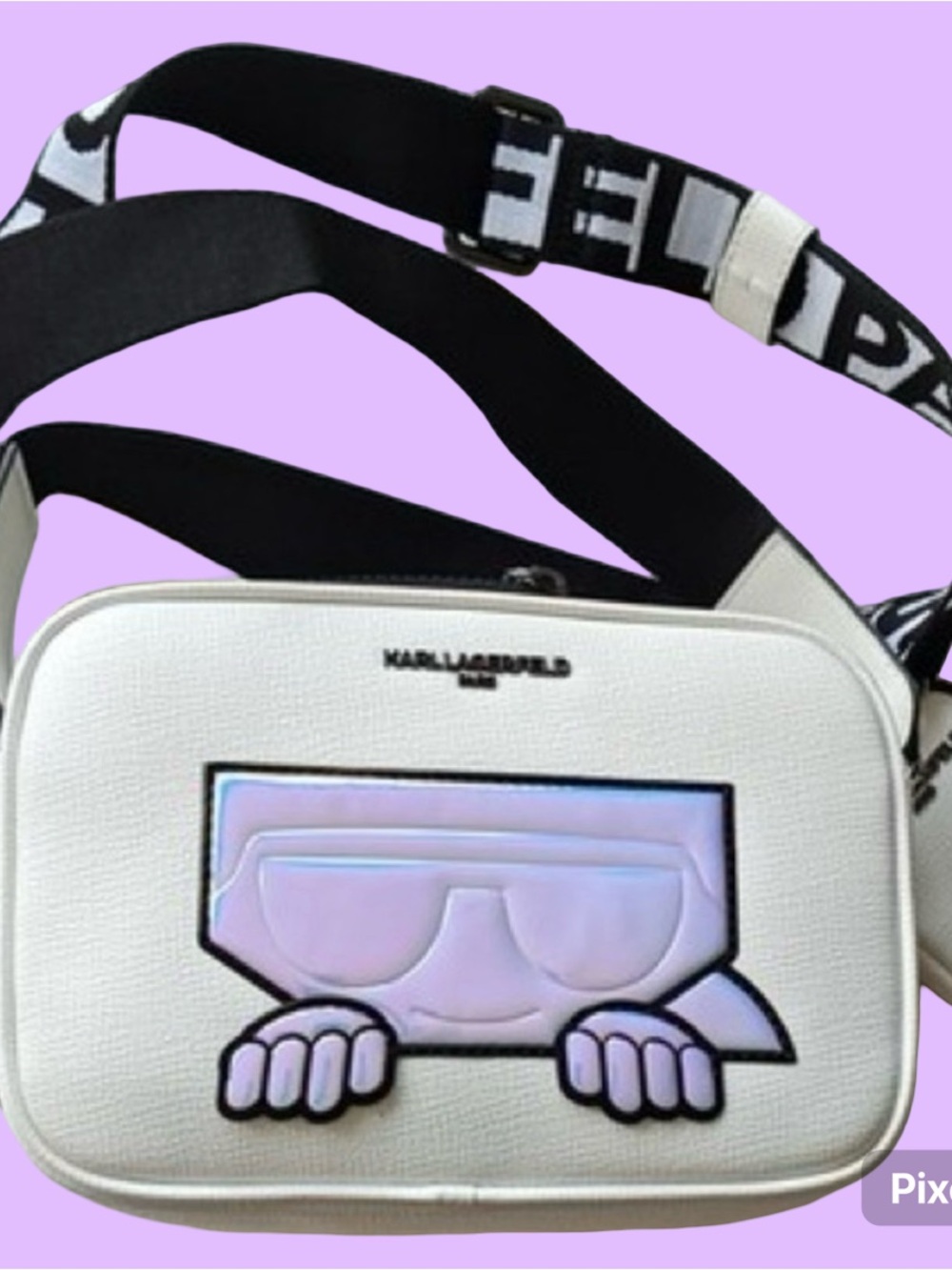 Karl Lagerfeld White Crossbody with Iridescent Pink-Purple Patch